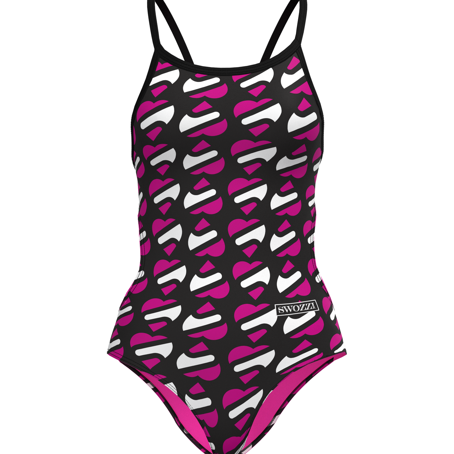 Women's One Piece Elastic Strap Back Heart Print