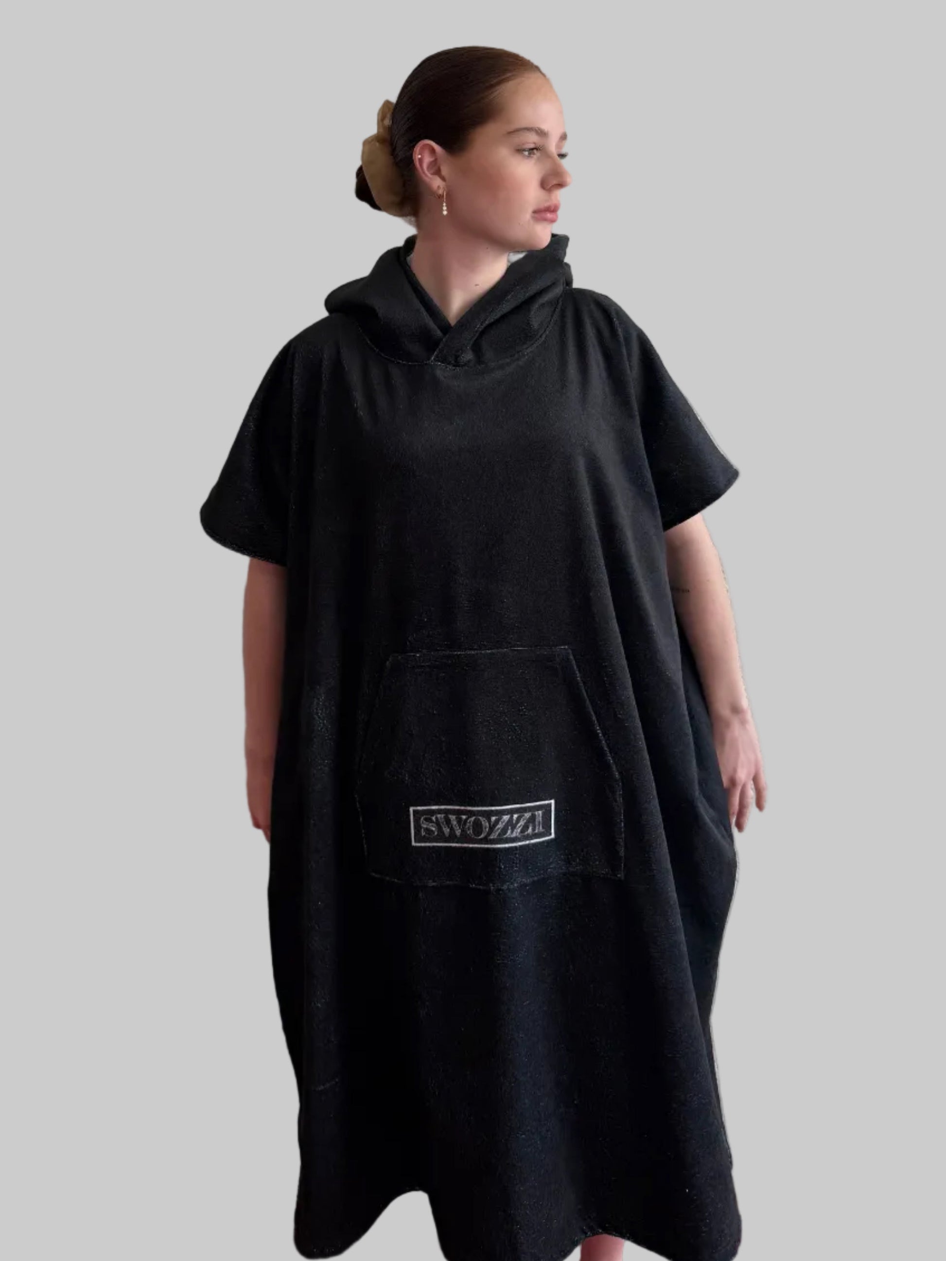 Black Swozzi Swim Changing Poncho