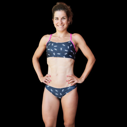 Fit Woman wearing a Ant print bikini 