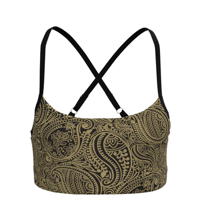 Pasley Patterned crop top with criss-cross adjustable straps on a white background